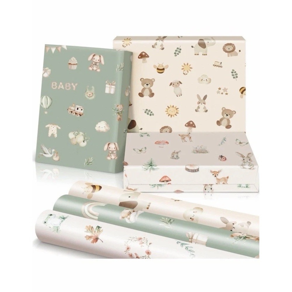 Beautiful‎ Gift Wrapping Paper Rolls for Baby Shower - Cute Set of 3